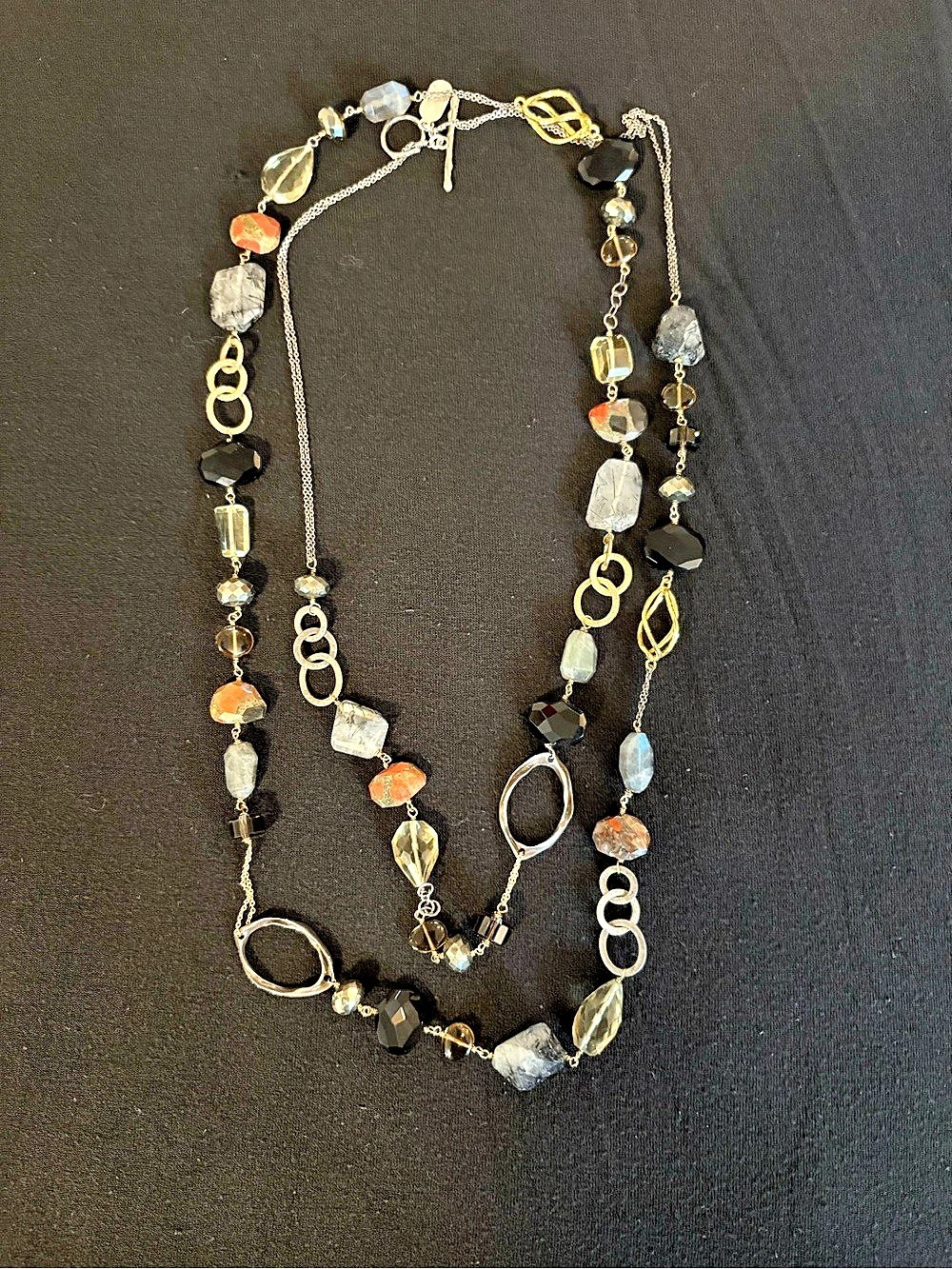 Stunning MASHKA Beaded Mixed Metals and Gemstones Statement Necklace Like New